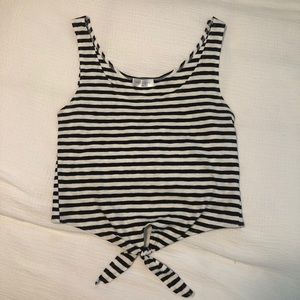 Striped tie-front tank top